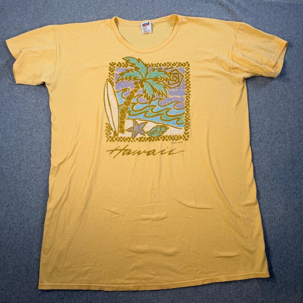 Anvil Women's One Size Yellow Hawaii Tropical Graphic T-Shirt Cotton Coverup